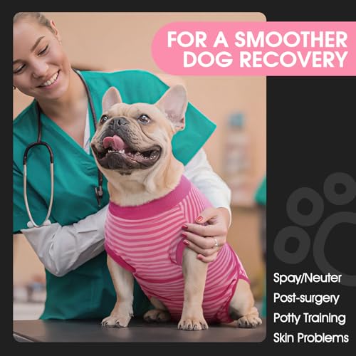 Image of FUAMEY Recovery Suit for Dogs After Surgery,Soft Breathable Dog Bodysuit E-Collar & Cone Alternative Surgical Suit,Male Female Dog Neuter Spay Suits Anti Licking Wounds Onesie Rose Stripes XXL