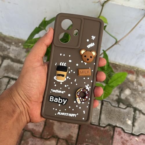 Image of Pikkme Back Cover for Realme 10 Pro Plus 5G | Cute Fun Cartoon 3D Bear Silicone Full Body Protection Bumper Case (Brown)