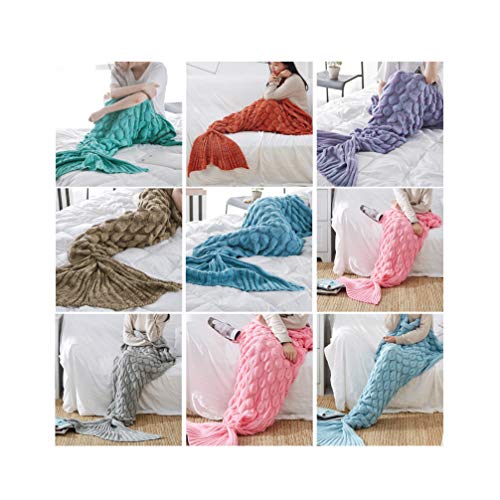 Preisvergleich Produktbild HYwot Fischschuppen Meerjungfrau Decke Meerjungfrau Schwanz Strickdecke Linie Decke Decke Fischschwanz Decke,SkyBlue,90x195cm