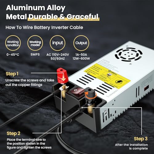 Image of Anbull New Version 600W 110V AC to 12V DC Converter,with ON /Off Switch | Pure Copper Terminals,Upgraded Circuit Board, 12V DC Adapter Transformer, Max 50A 600W Power Supply
