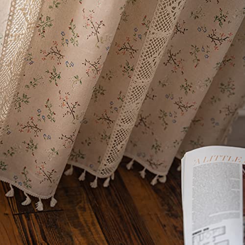 Boho Living Room Curtains 2 Panels Vintage Fringe Crochet Lace Curtains Panel Bedroom Window Farmhouse Vintage Printed Floral Curtains, 59″W X 63″L #TOP6
