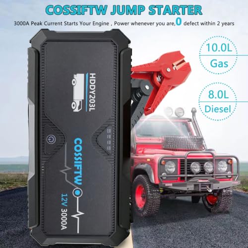 Image of 3000A Jump Starter Portable car Battery Booster for 10L gasoline /8L Diesel Engines,12V Power Bank with USB Charging and LED Lights,Suitable for Cars,Trucks,Off-Road Vehicles and Motorcycles