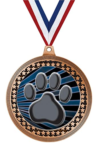 2.75" Mascot Paw Print Award Medals, Bronze Vega Mascot Paw Print Team Trophy Awards Includes Free Neck Ribbon 10 Pack