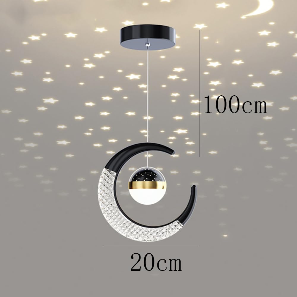 10W LED Lámpara Colgante Lampara Infantil, Lamparas de Araña Luna de Diseño Creativo Forma de Estrella, Dormitorio Lamparas de Techo Habitacion Los Niño Luz Colgante (Negro (Blanco cálido 3000K))