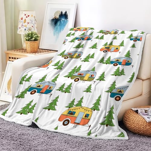 Xiaoput Coperta per camper, coperta per camper, roulotte da viaggio e campeggio, decorazione essenziale, in morbida flanella, accessori per camper, letto e divano, 152 x 203 cm, bianco