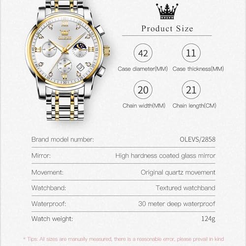 Image of OLEVS Men's Analog Watch Multi Color Business Stainless Steel Waterproof Luminous Quartz Watch Luxury Leisure Date Simulation Original Bowl Watch (In-2858- Multicolor White ?)