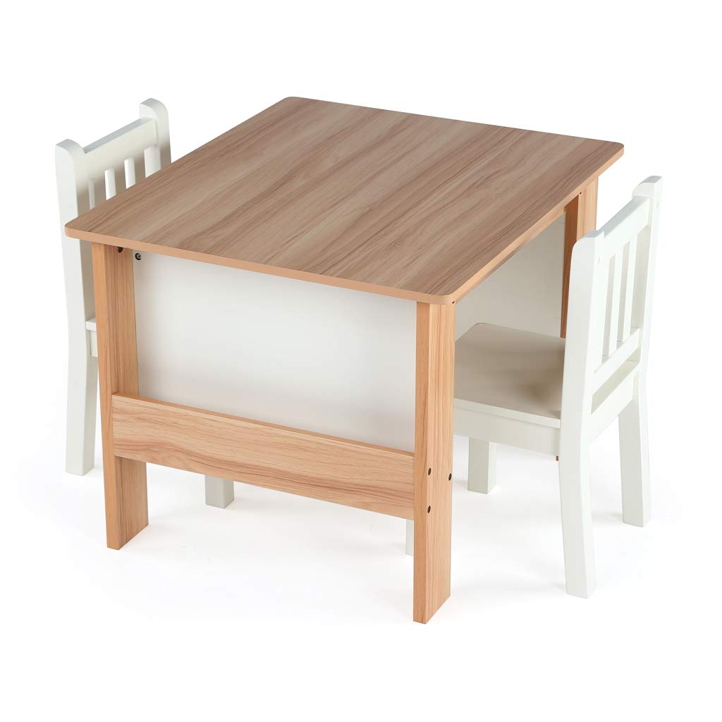 Humble CrewWhite Journey Wood Table and 2 Chairs Set with Book Storage-Natural