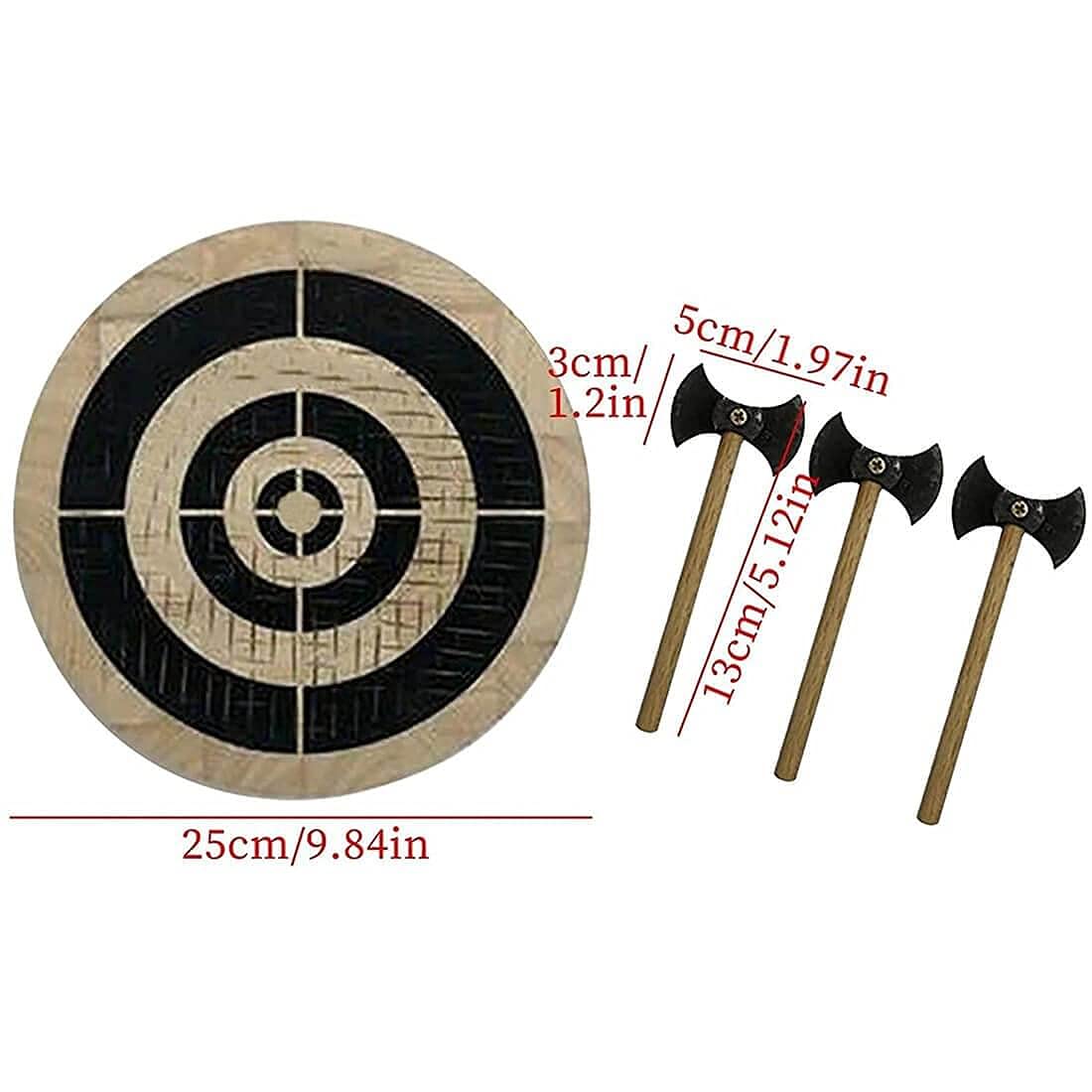 Set di gioco con ascia e frisbee in legno e 3 piccole botte, giocattolo per freccette e ascia frisbee, gioco per gioco per interni ed esterni, interessante gioco emozionante