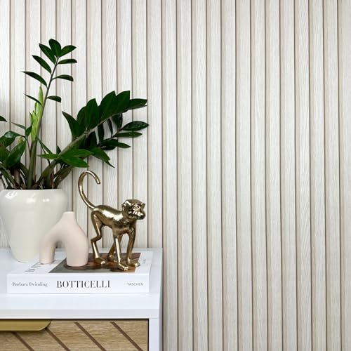 WALLCOVER Tapete inkl. Kleister Beige Vliestapete Holzoptik Akustikpaneele Holzwand Skandi Lamellenwand Holzpaneele 3D Optik Holztapete Modern Naturholz Made in Germany