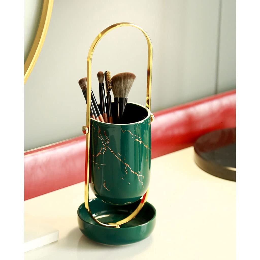 Make up Organizer Leichter und luxuriöser Desktop-Make-up-Pinsel-Speicher-Eimer mit Griffaufbewahrungsbox, um Make-up-Beauty-Tools-Stifthalter zu organisieren Kosmetikorganiser ( Color : Green )