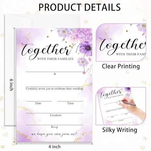 Invitaciones de boda florales moradas, tarjetería en blanco con sobres para baby shower 2
