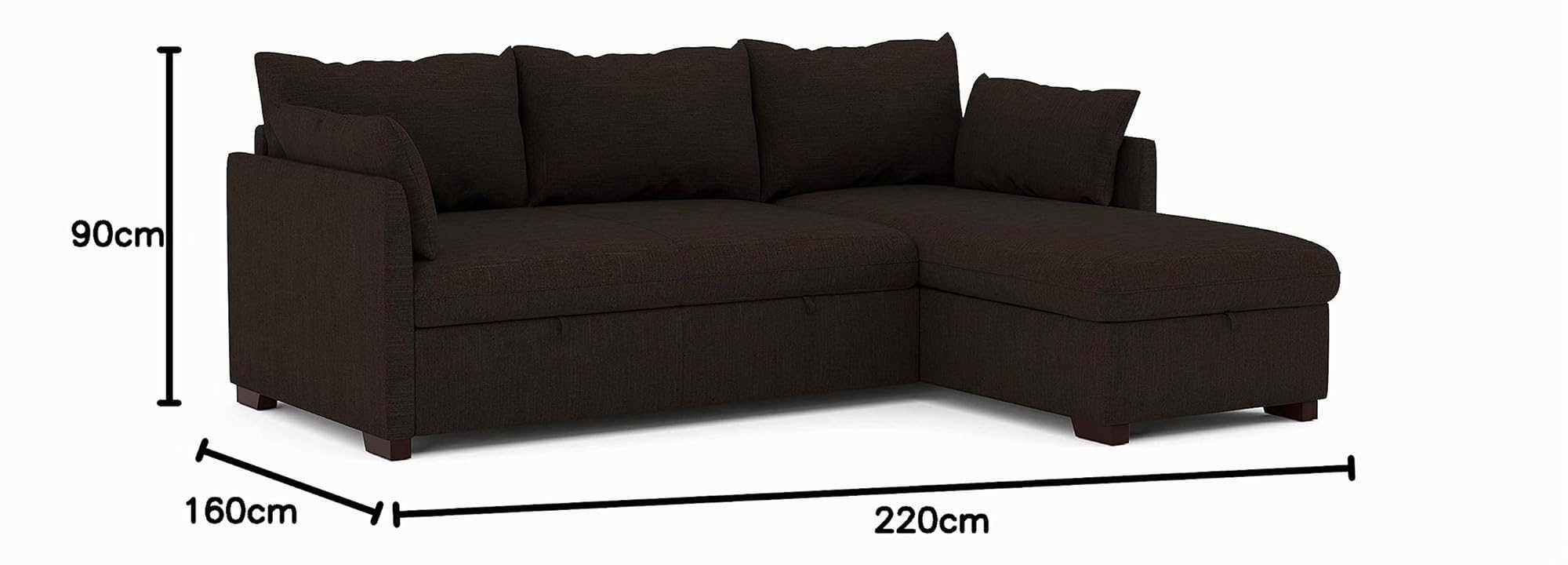 BUDWING Orlando Ecksofa Schlafsofa 3-Sitzer – Wendbare Chaiselongue mit Stauraum – Zeitgenössischer Stil, wasserabweisender, fleckenresistenter Stoff – 221x160,5x88 cm – Braun