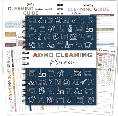 Reusable ADHD Cleaning Planner 2026 - House Cleaning Schedule and Checklist with 12 Laminated Checklist Pages Chore Chart Notebook for Home Organization and Daily Task Management for Adults and Teens Undated