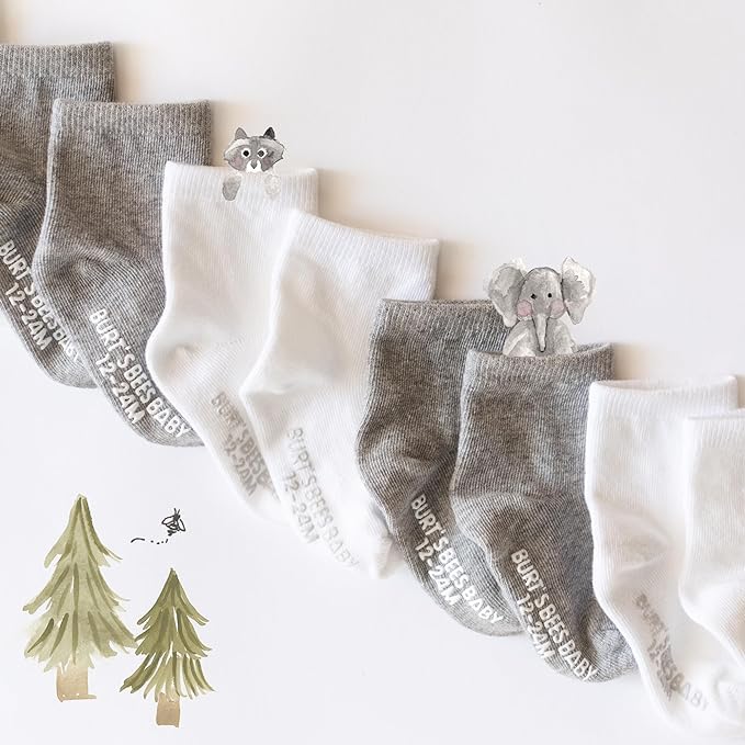 Image of Burt's Bees Baby Unisex Baby, 6-pack Ankle Socks With Non-slip Grips, Made With Organic Cotton