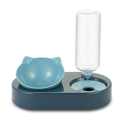 Cat Bowl, Feeding & Watering Supplies For Cats, Cat Food Bowls With 0-15°Adjustable Tilted, Gravity Water,Pet Food Bowl For Cats And Small Dogs, blue