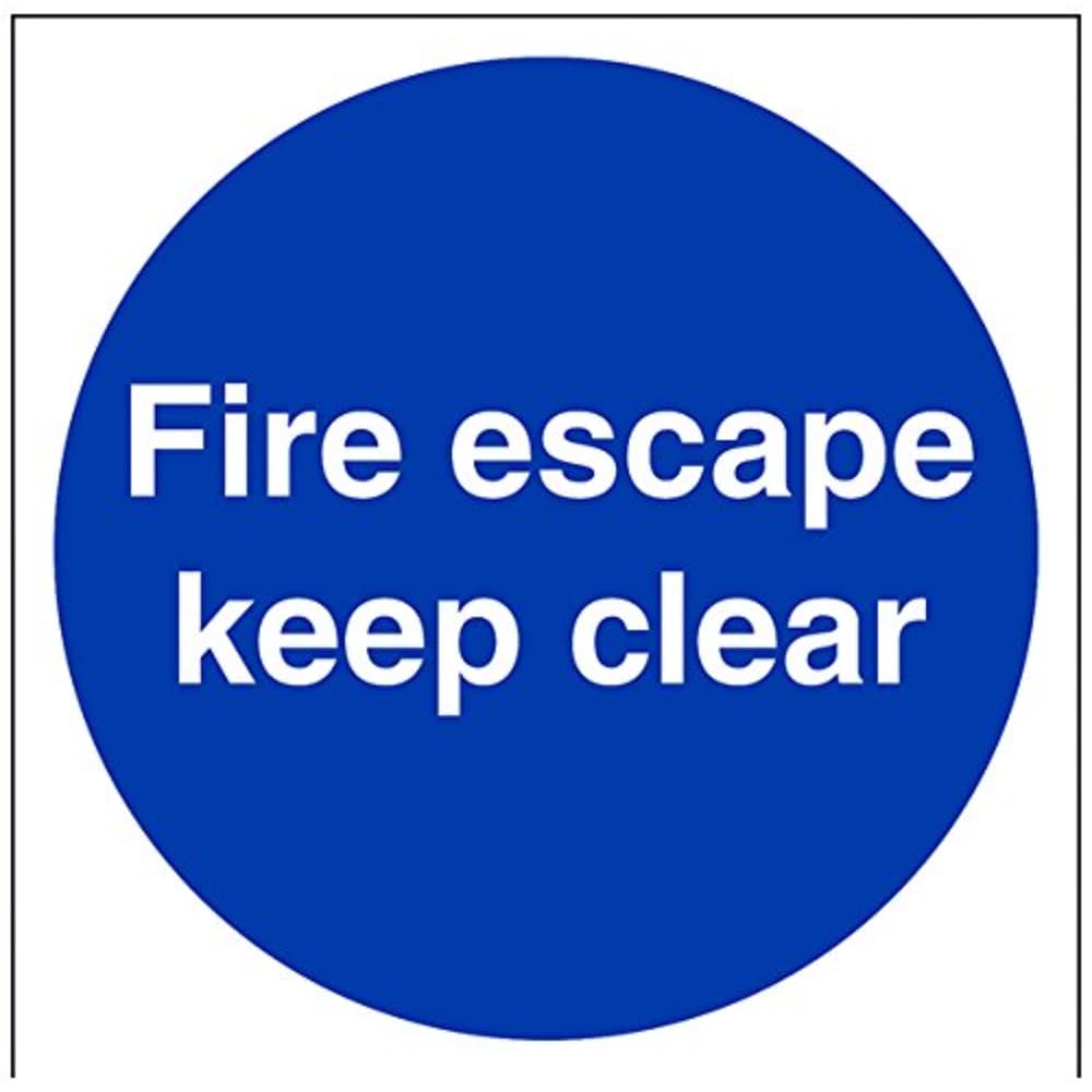 V Safety Fire Escape Keep Clear Mandatory Sign - 150mm x 150mm - Self Adhesive Vinyl