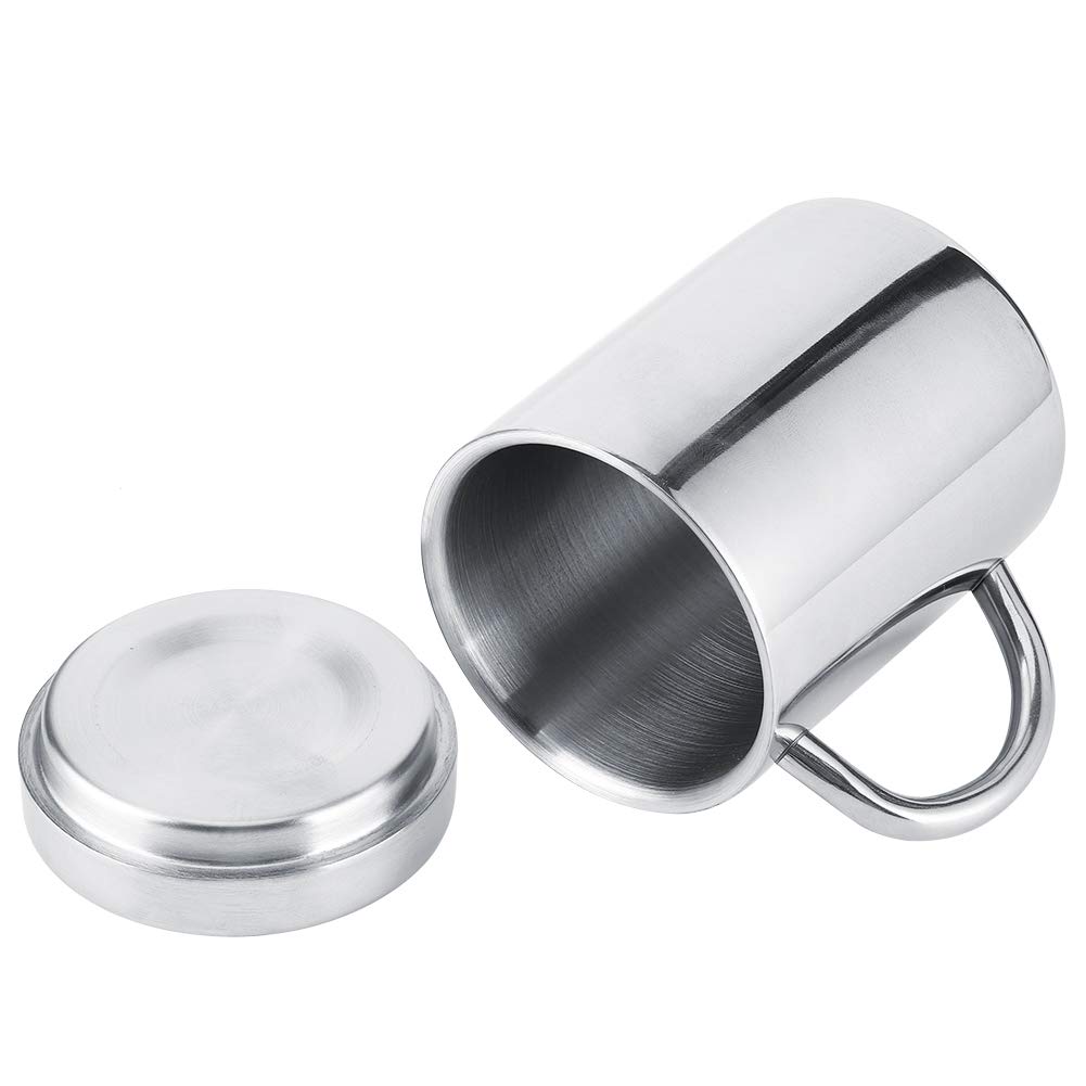 Ejoyous Taza de café Portátil Taza de Doble Pared de Acero Inoxidable 300 Ml con Tapa y Asa Aislada Anti Escaldaduras para el Hogar Oficina Viajes Té Leche Beber (304 material 220ML (con tapa))