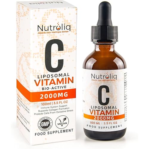 Nutroliq Liposomal Vitamin C Liquid Drops - 100ml Vegan Supplements for Men & Women's Health - Helps Boost Immune System - Quick-Absorbing, 2000mg Per Serving, Natural Orange Flavour - Glass Bottle