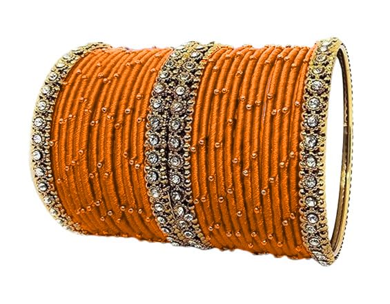 pratthipatis Silk Thread Ladies Trendy Designer Bangles Metal Bangle Traditional Bridal Jwellery Set For Womens Color (Orange) (Pack of 28) (Size-2/2) (B0D33Q1JZN) Amazon Price History, Amazon Price Tracker