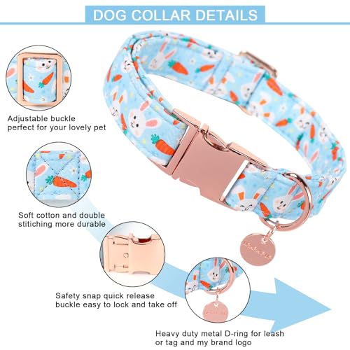 Image of Easter Dog Collar, Cotton Easter Bunny Collar for Puppy Girl Boy Dog or Cat, Easter Gift Rabbit Carrot Dog Collar, Cute Carrot Pet Dog Collar with Metal Buckle, M