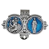 Saint Christopher Catholic Auto Visor Clip | Blue Accents | Religious Decoration for Car, Truck, Boat | Patron Saint of Travel and Motorists | Christian Gift (St. Christopher and Our Lady)
