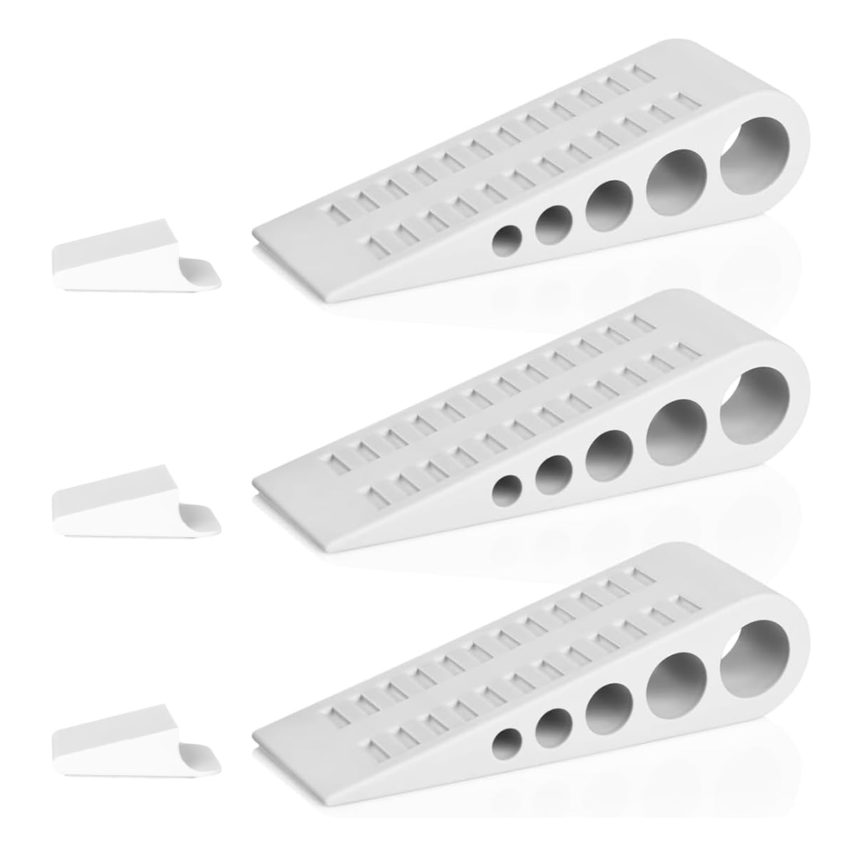 HOMOTEK 3 Pack Wedge Rubber Door Stops Door Chucks Stoppers Wall Protector for Floor & Bottom of Door with Self Adhesive White Holder, 5"x1-9/16"x1-5/