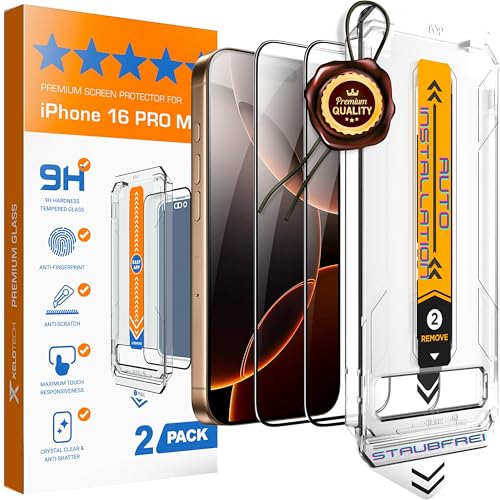 XeloTech Premium-Schutzglas für iPhone 16 Pro MAX - Aus Panzerglas - Automatische Ausrichtung mit neuer Antistaub-Schabl...