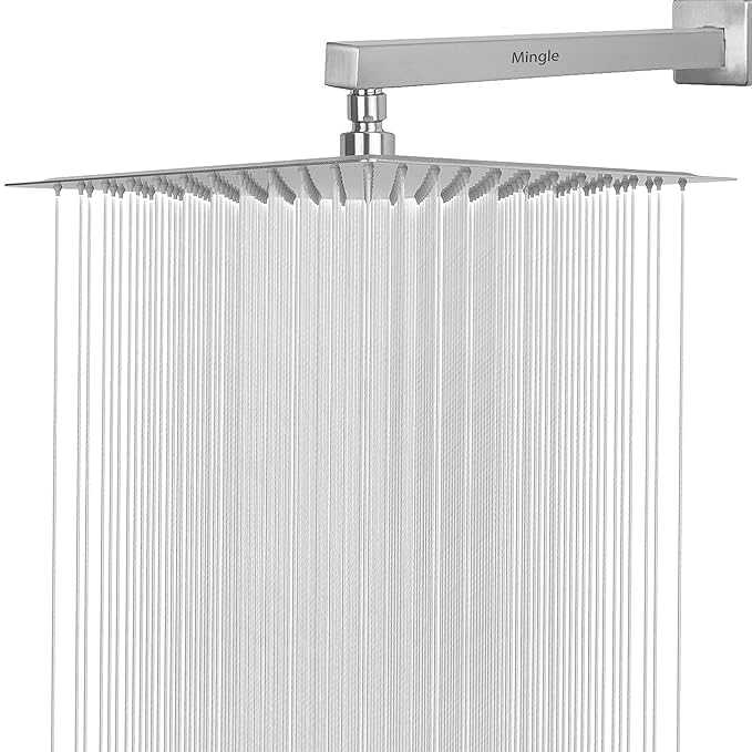 Mingle®Mirror Stainless Steel 12 * 12 304 Straight Ultra Slim High Pressure Rainfall Shower Head for bathroom With 18inch Arm Fit (Pack of 1) (B0C9JFWYVX) Amazon Price History, Amazon Price Tracker