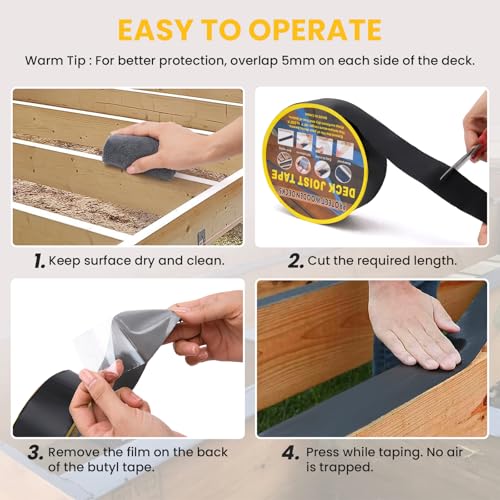 Image of Butyl Sealant Tape 2 inch x 50', Joist Tape for Decking - 6 Pack Deck Joist Tape, Waterproof Seal Roof Tape for Repairing Wood Joists & Beams Protection