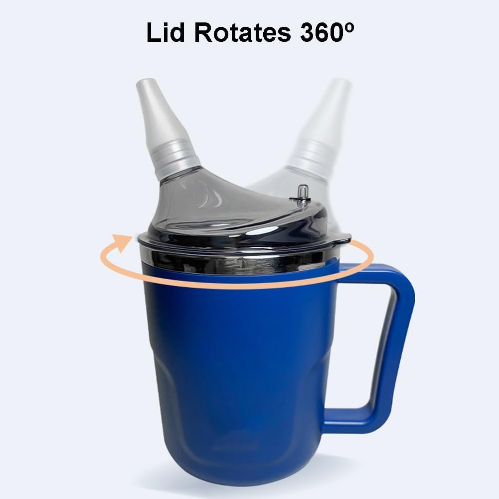 Vaso de acero inoxidable con tapas y popote, termo antifugas de 400 ml para personas con discapacidad y ancianos