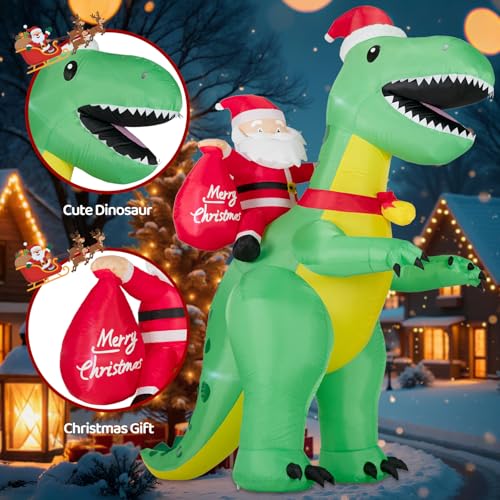 Kendane 8FT Christmas Inflatable Santa Claus Christmas Dinosaur Decoration, Giant Christmas Lights Outdoor Decoration for Garden Yard Lawn Party - Image 6