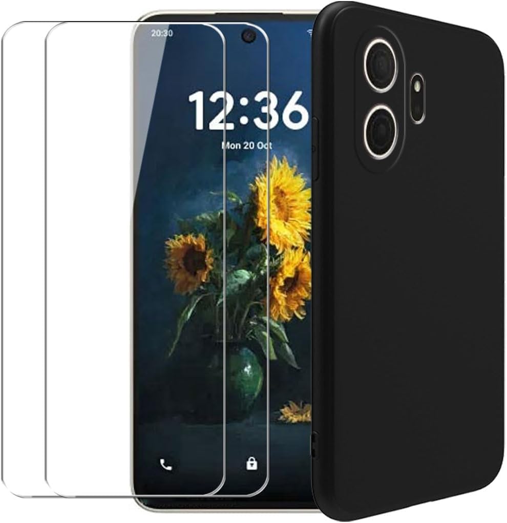 Case for TCL NxtPaper 70 Pro + [2 Pack] Glass Screen Protector Tempered Film - Transparent Silicone Soft Flexible Bumper Shockproof TPU Protective Cover Shell (Black)