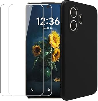 Case for TCL NxtPaper 70 Pro + [2 Pack] Glass Screen Protector Tempered Film - Transparent Silicone Soft Flexible Bumper Shockproof TPU Protective Cover Shell Black