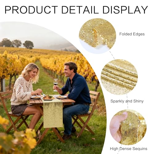 OQSC Gold Table Runners - Sequin Table Runner Glitter Table Runner for Birthday Party Supplies, 10 Pcs, Gold by OQSC - Image 2
