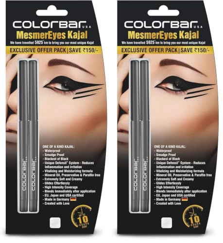 Image of Colorbar Cosmetics MesmerEyes Kajal Duo, Black, 0.70 g (Pack of 4) | Lasts upto 10 hours | Nourishing | Waterproof