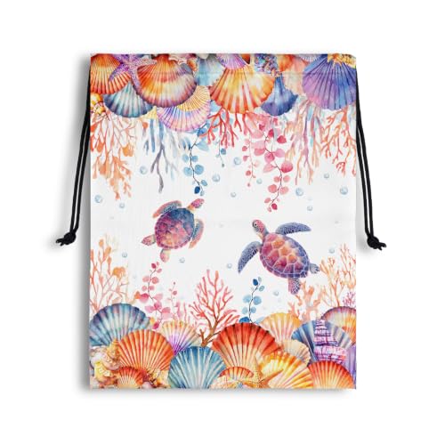 Image of Sea Turtles Coral Drawstring Storage Bag Cloth Shoe Bags for Travel Picnic