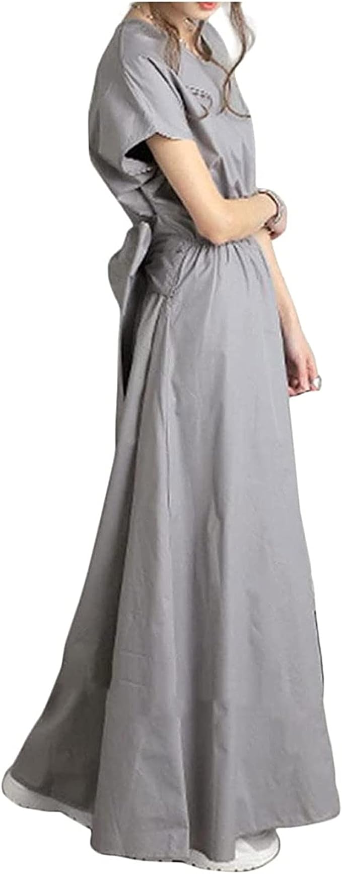 Amazon Co Jp レディース 夏服 ワンピース 体型カバー Sabwery チュニックワンピース Aライン 体型カバー 夏ワンピース マキシ丈 ゆったり 部屋着 無地 ワンピース ウェストリボン 半袖 ロング きれいめ カジュアル ドレス 40代 50代 服 ファッション小物