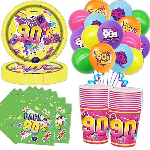 Décoration de fête des années 90 : assiettes et gobelets pour votre anniversaire rétro