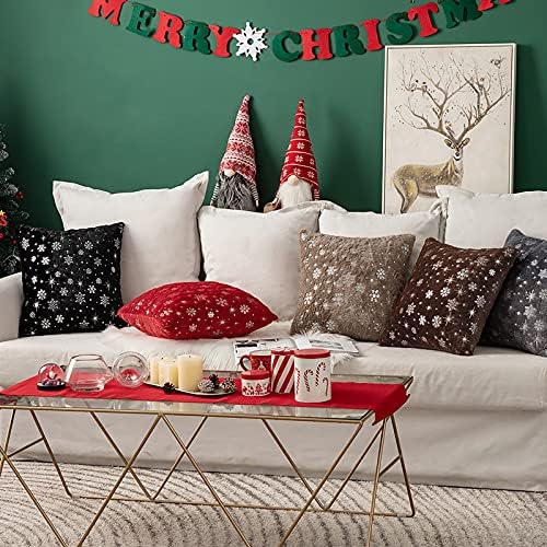 MIULEE Pack of 2 Christmas Cushion Covers Faux Fur Throw Pillow Cover Fluffy Soft Decorative with Snow Patterns Square Pillow Covers Plush Case for Sofa Bedroom 18 x 18 Inches 45 x 45 cm Red