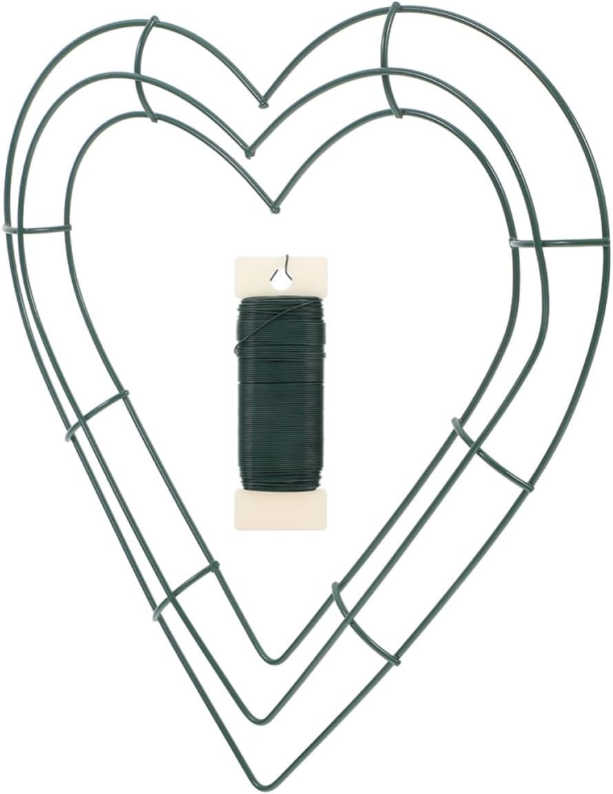 Heart Shaped Wire Wreath Frame 30cm Iron Flower Hoop Ring for Crafts | Green Finish, Wall Door Window Hanging, Christmas and Valentine's Decor