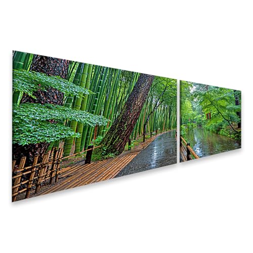 Tableau sur toile chemin magique en bambou islandburner décoration murale nature 2 pièces