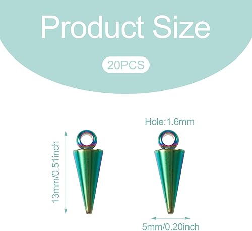 Miniatura 5 de 20 dijes de arco iris con forma de cono de acero inoxidable 304, cuentas de pico de bala, dijes góticos para mujeres y hombres, aretes de aro,