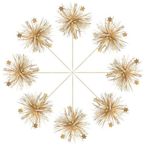 Gyufise ZN0657-10 30Pcs Foil Firework Cupcake Toppers Happy Birthday Cake Toppers Sparkle Tinsel Flower Drink Stirrers Cocktail Food Fruit Toothpicks thumb #2