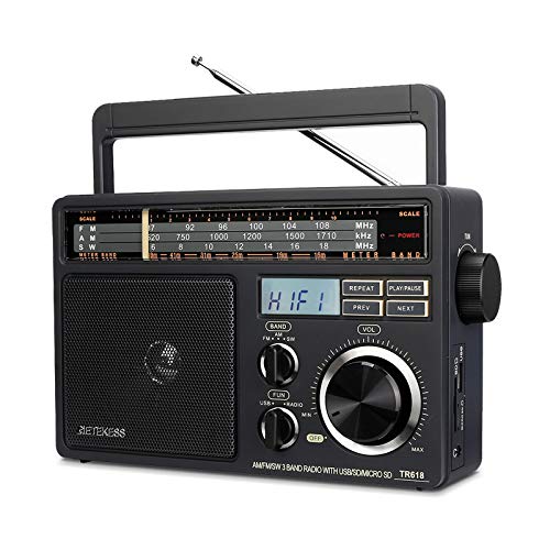 Retekess TR618 AM FM Radio Plug in Wall, Portable Shortwave Radios, Support SD, Micro SD and USB Flash Drive, AM FM Radios with Best Reception for Home Kitchen or Drive in
