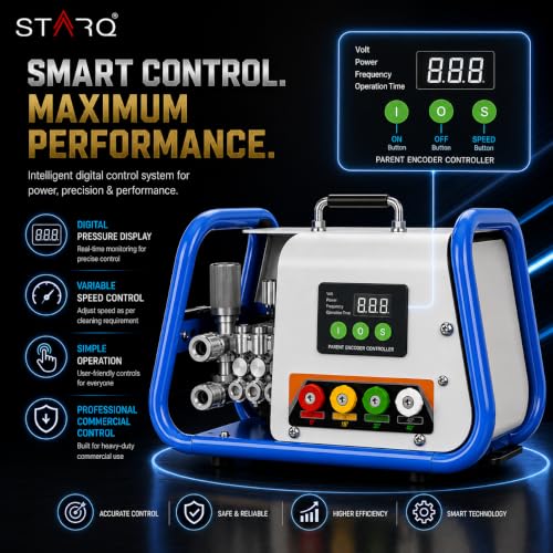 Image of STARQ STPMDC 3.6 Commercial High Pressure Washer 2700W 3.6HP PMDC Motor 230 Bar 15 LPM Digital Display 15m Steel Braided Hose with QRC 4 Nozzles for Car Bike Home Truck