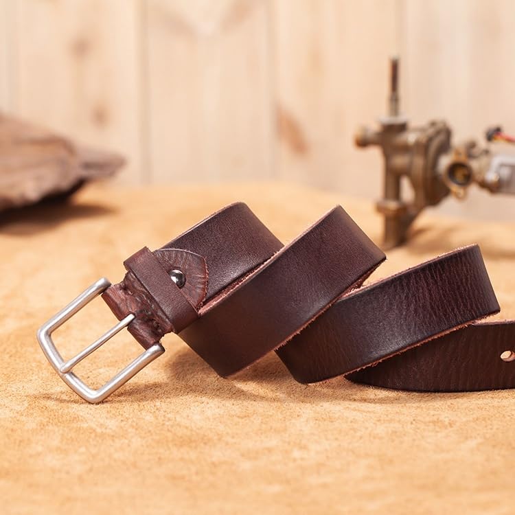 JSEIAJB Men's Leather Belt Cowhide Casual Leather Buckle Belt Retro Belt(120cm)3