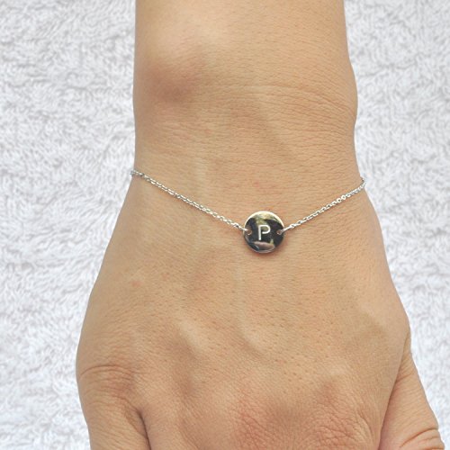 Image of HUAN XUN Stainless Steel Engraved Initial Bracelet Adjustable, 7.87 inch