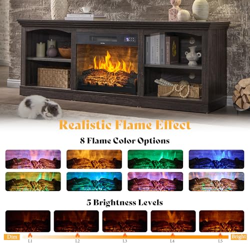 Image of AMERLIFE 70 inch Fireplace TV Stand with 23 inch Fireplace for TVs Up to 80 inch