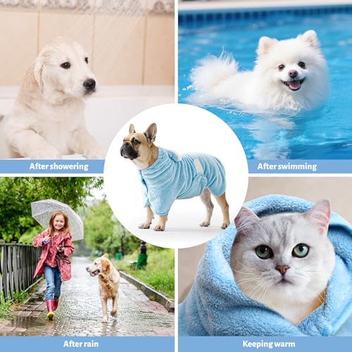 Votoko Hundebademantel Super Saugfähig, Schnell Trocknend, Verstellbare Schrumpfbänder Gewährleistet einen Bequemen Sitz des Bademantel Hund, für Kleine Hunde und Katze Nach dem Baden (XS, Blau)