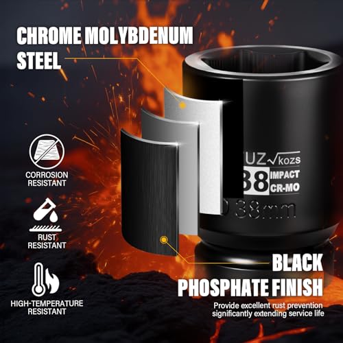 Image of 1 Inch Drive 38mm Deep Metric Impact Socket,CR-MO,6 Point Radius Corner Design,Square Chamfered Opening,Axle Nut Impact Grade Socket for Easy Removal